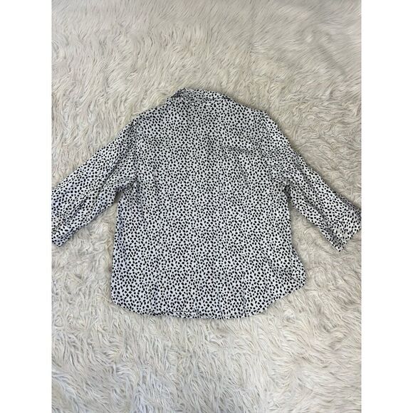 Apt. 9 Women Plus Size 1X White & Black Polkadot Speckle Button Up Blouse Shirt - Picture 2 of 13